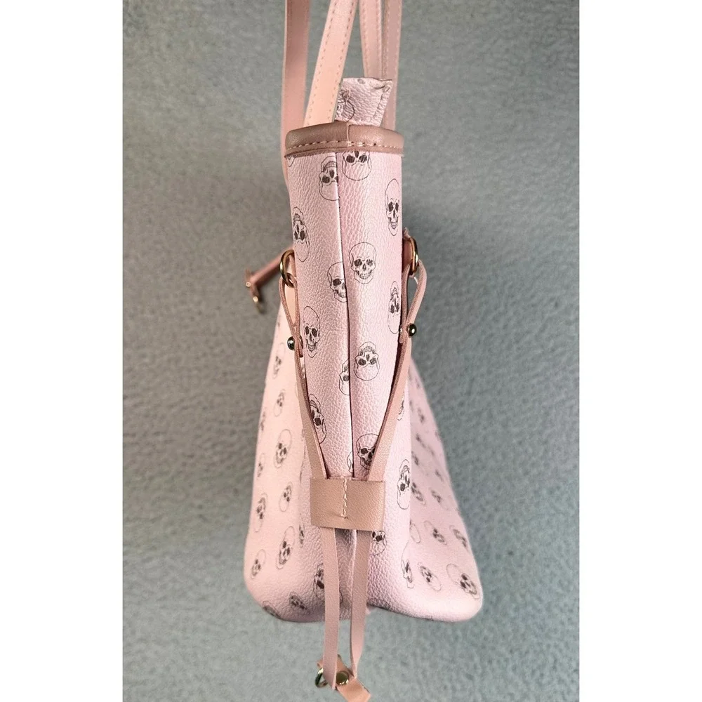 Pink Skull Tote Bag Womens OS Faux Leather Goth Punk Pastel Graphic Shoulder